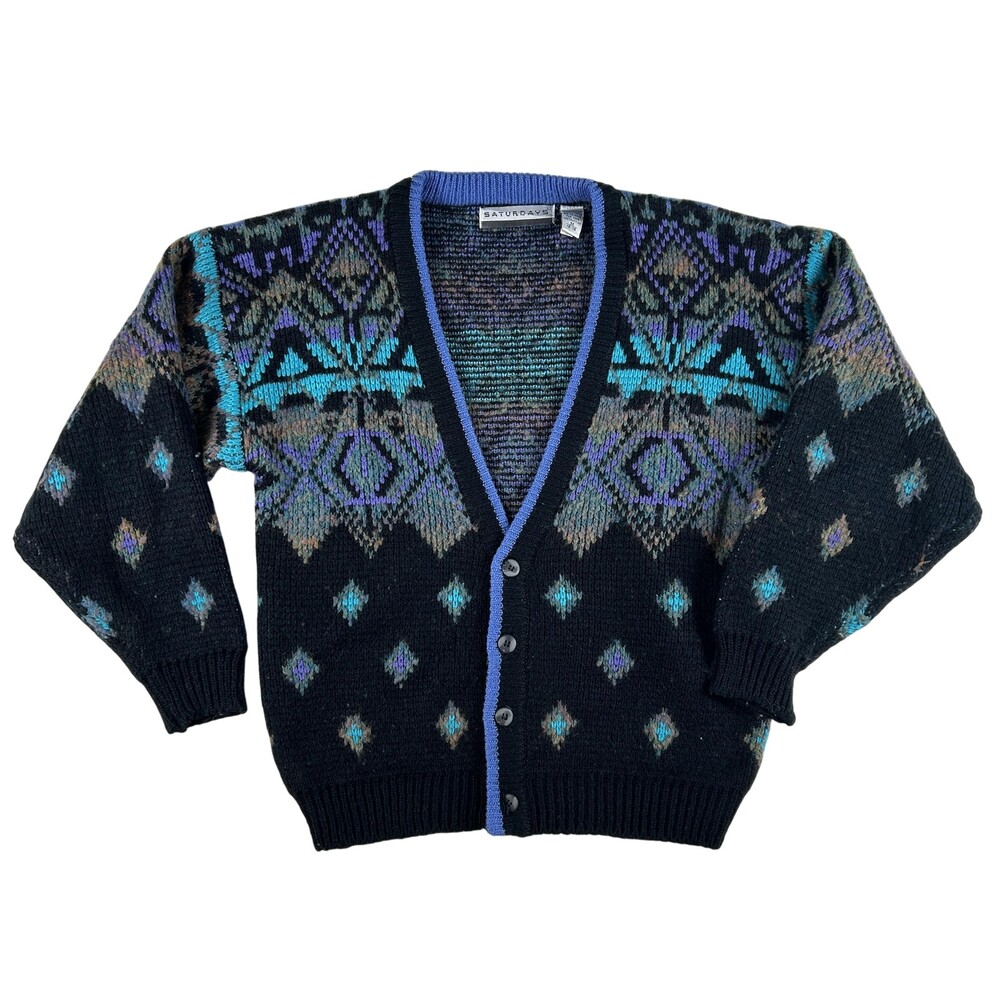 Vintage Saturdays Cardigan Sweater Womens Small Fair Isle 90s Cottagecore Boho